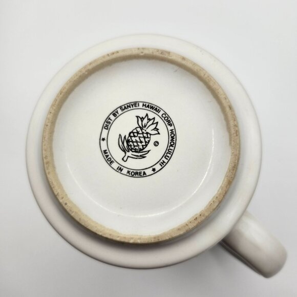 Vintage 80s Sanyei Hawaii Coffee Mug Wahini Outrigger Canoe Dolphin Palm Trees - Picture 2 of 8